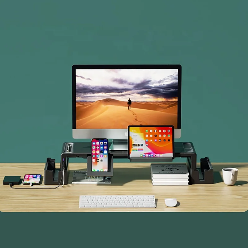 Алюминиевый сплав игровая компьютерная подставка для монитора с выдвижным ящиком USB струйного принтера Desk настольное крепление лучший ПК монитор Стенд Полка