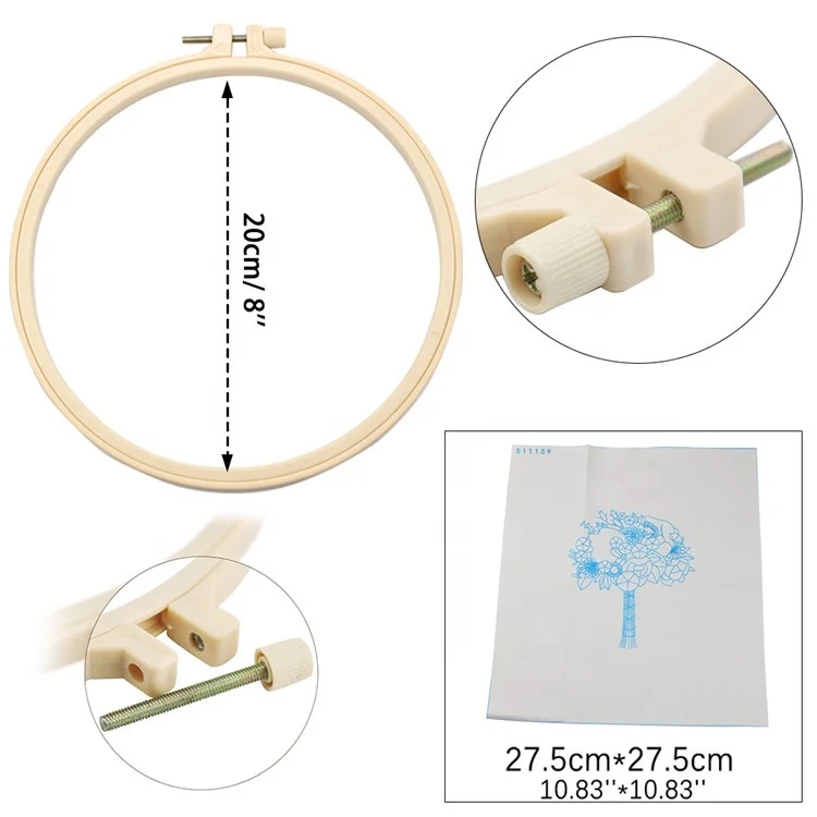 Wholesale Folk Craft Cross-stitch Flower Patterns DIY Embroidery Kit With Plastic Hoop