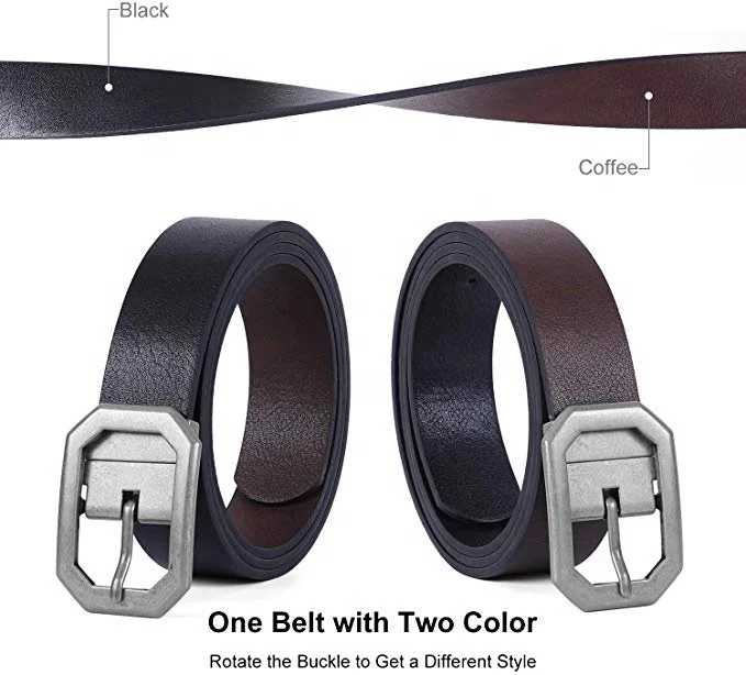 Classical Formal Replacement Black Brown Smooth Pin Buckle Reversible Sizeable Double Sides Leather Belt