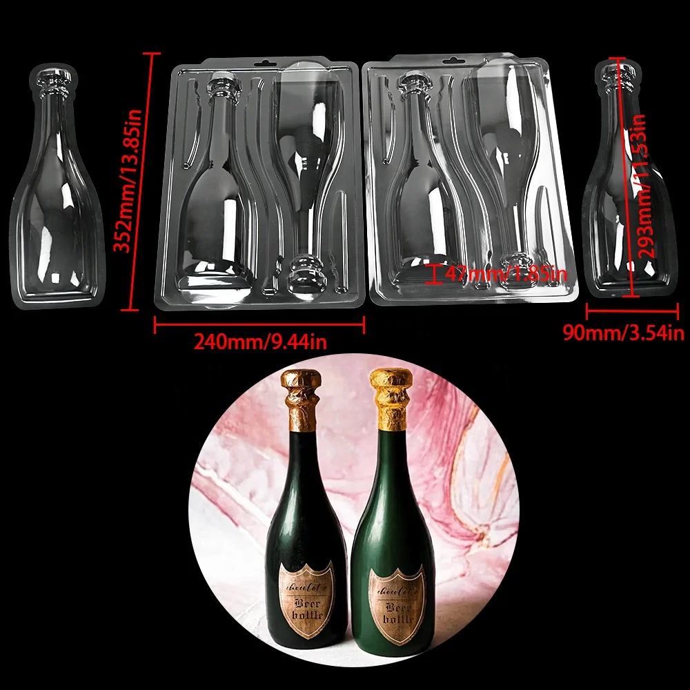 XJH 4-piece Champagne Beer Wine Bottle Chocolate Candy Baking Pastry Cake Decorating Tools Custom Clear Plastic Chocolate Mold