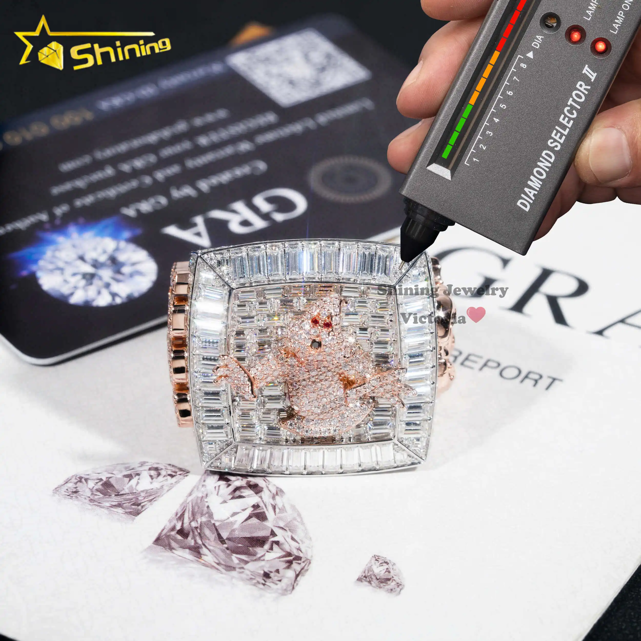 Manufacturer Custom 2024 New Fashion Logo Number Cartoon Championship Rings 10K Gold Moissanite Baguette Diamond Hiphop Men Ring