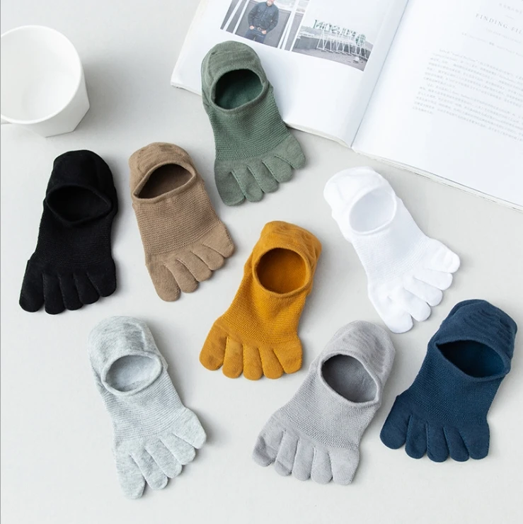 Yueli toe socks men summer thin cotton  toe socks shallow mouth invisible anti - slip men  socks