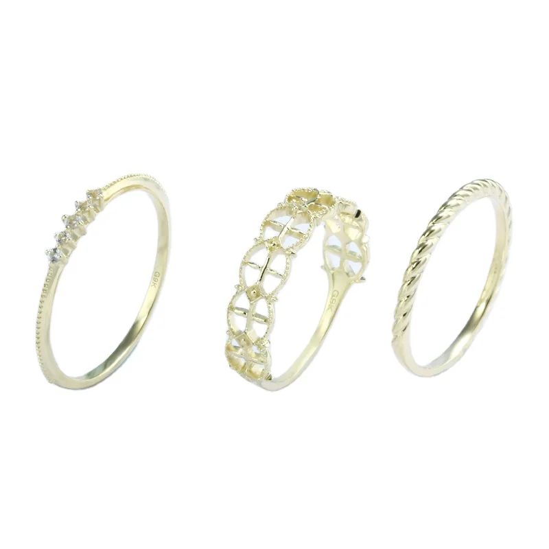 9K Solid Gold Topaz Three Piece Wedding Ring set