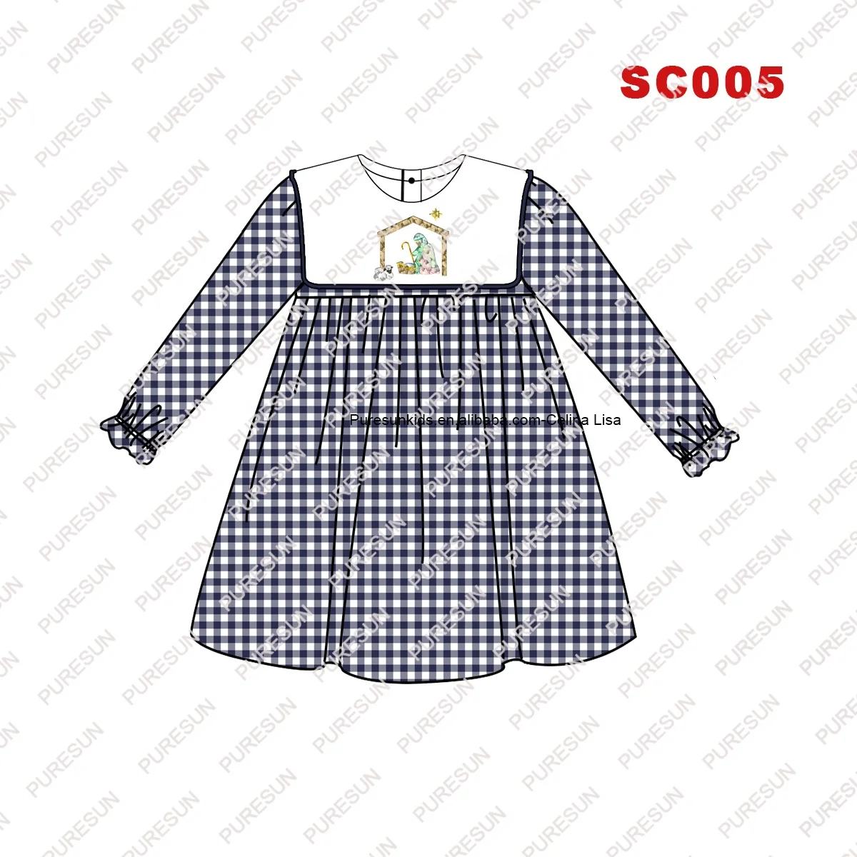 New design sailor collar little girls dresses Christmas French Knot embroidery toddler girls clothing baby girl dresses newborn