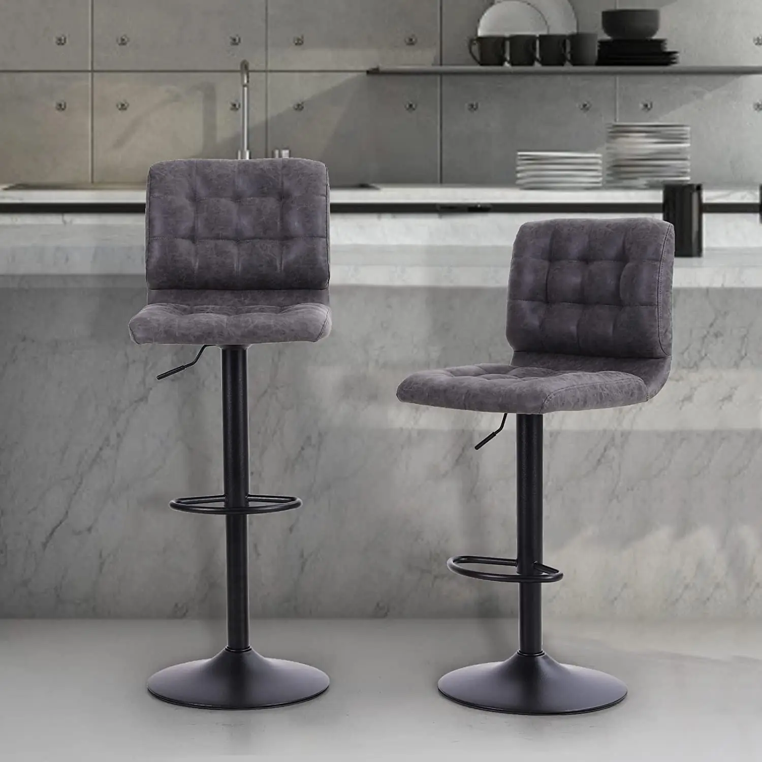 Кухонный вращающийся высокий стул из нержавеющей стали с регулируемой стойкой без подлокотников из искусственной кожи