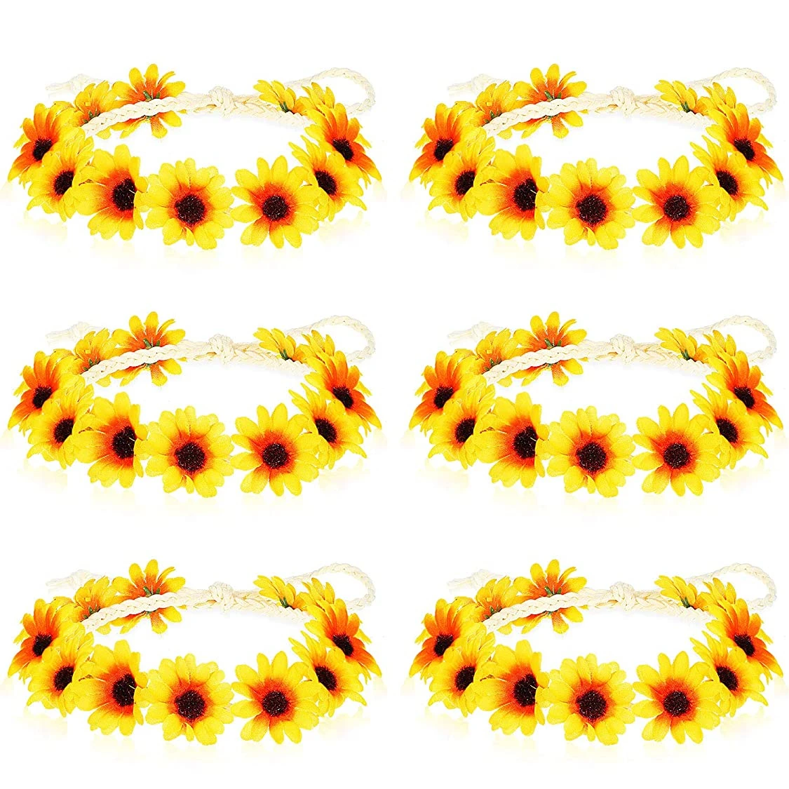 Sunflower Crown Hair Wreath Daisy Flower Headbands Hippie Headbands Adjustable Floral Bridal Headpiece for Hippie Party Wedding