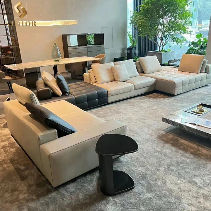 Interior Sofa Italian Furniture Set Modern Sofa Luxury 7 9 12 Seater Modular L Shaped Couch Corner Sectional Leather Sofa