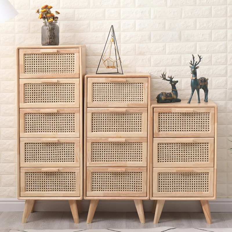 Bedroom Furniture Wooden 2 Door 4 Drawers Chest Living Room Rattan Wood Sideboard Storage Cabinet