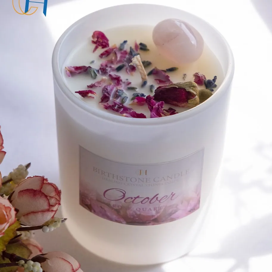 Month Label Healing Energy Birthday Gift luxury Box Wedding Women Aromatherapy Wholesale Genuine Crystal Scented Candle