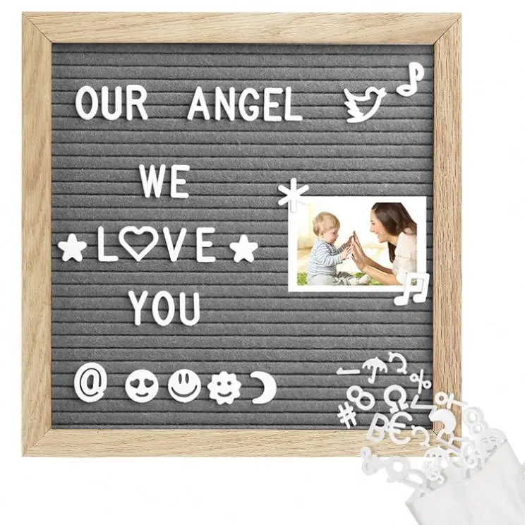 10 * 10 oak gray frame letter support message board announcement Office Wooden felt letter board
