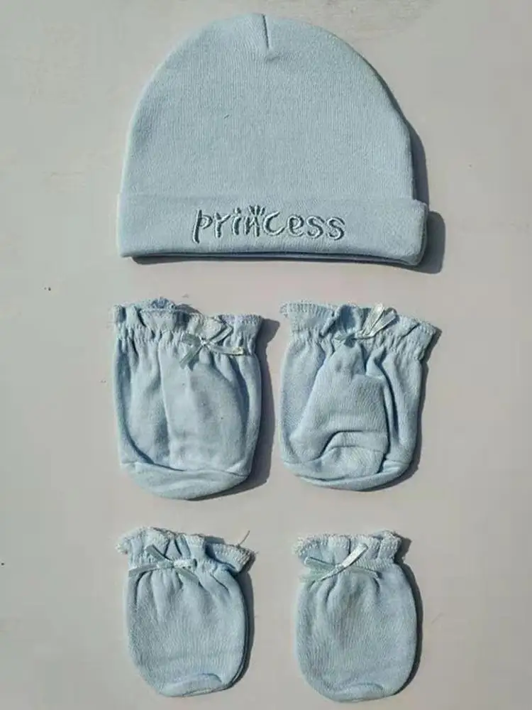 new born baby 100% cotton girl baby cap kids baby hats gloves socks 3 pics