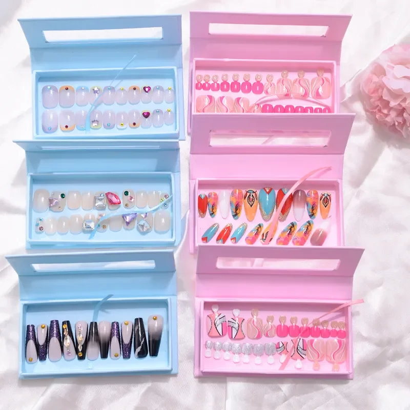 Own Brand Customized Box Ins Press on Nails New Fashion High Quality French Luxury Acrylic Popular Reusable Wholesale 24 Pcs