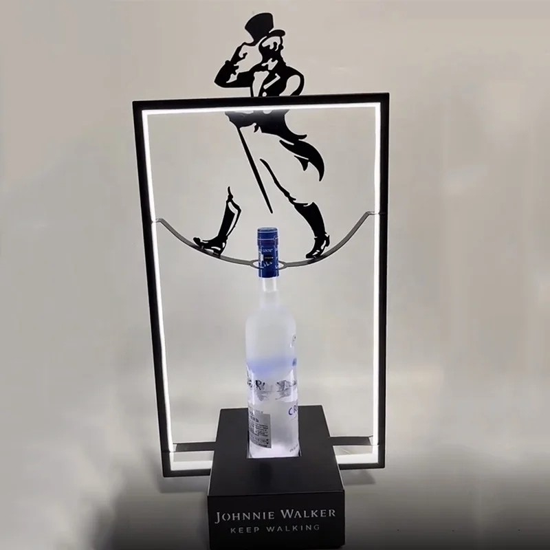 New Johnnie Walker Bottle Glorifier Keep Walking Black Whiskey Led Bottle Presenter Display Rack Easy-Carry Metal Bottle Holder