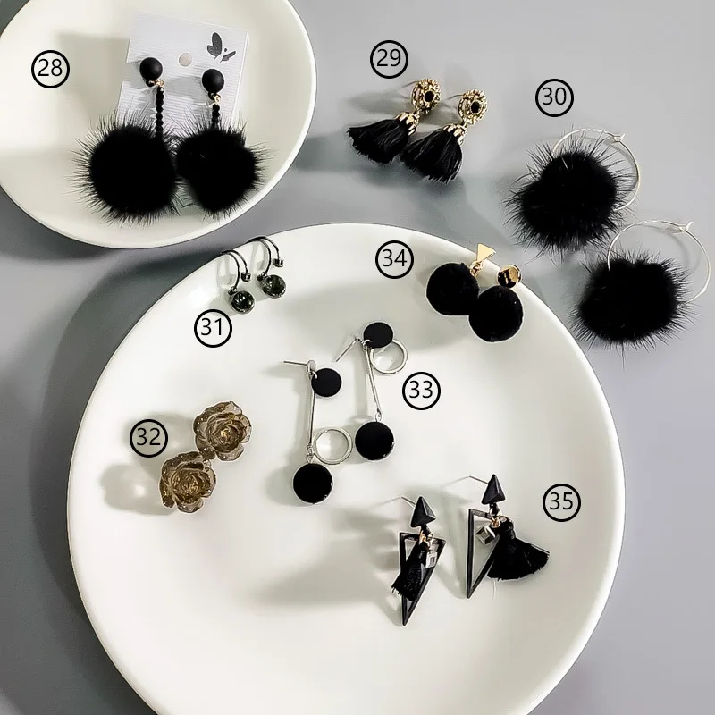 Popular Black Series Mix Design Earrings Vintage Personality Simple Pearl Geometry Pendant Earring For Women Girls