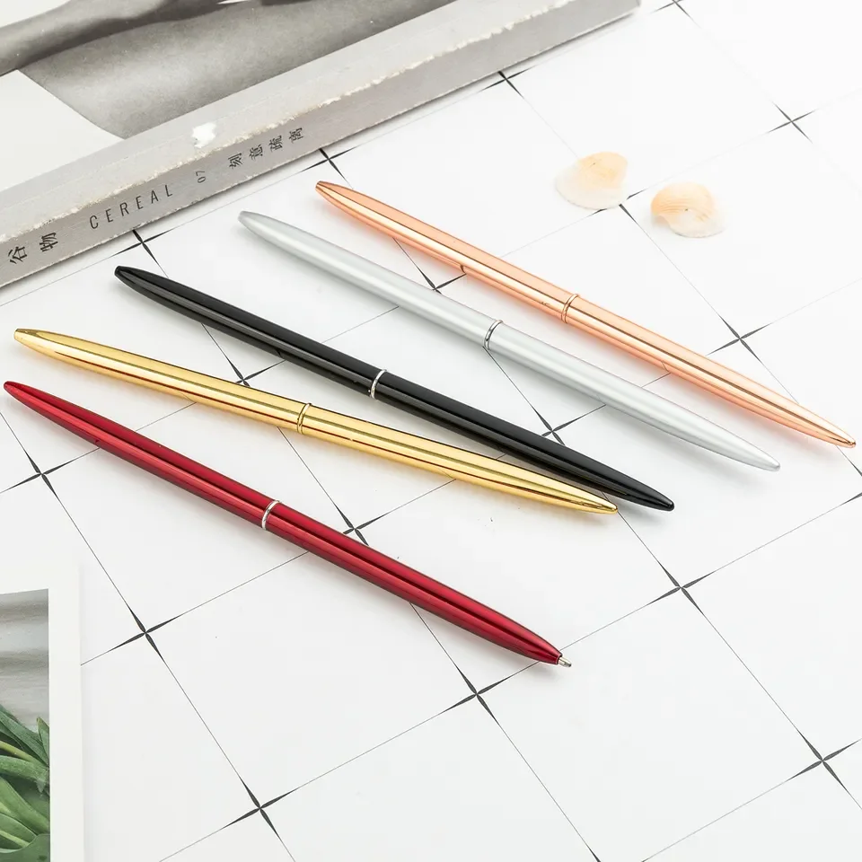 Hot selling Luxury promotion custom logo hotel table metal pen slim gift rose gold ball point pen with logo