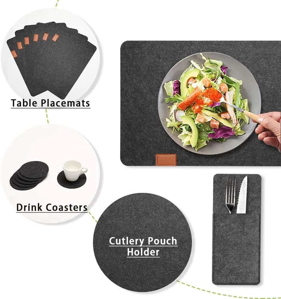 Set of 18 Felt Placemats Set Wool Felt Washable Place Mats for Dinning Table Heat Resistant Placemats for Kitchen Table