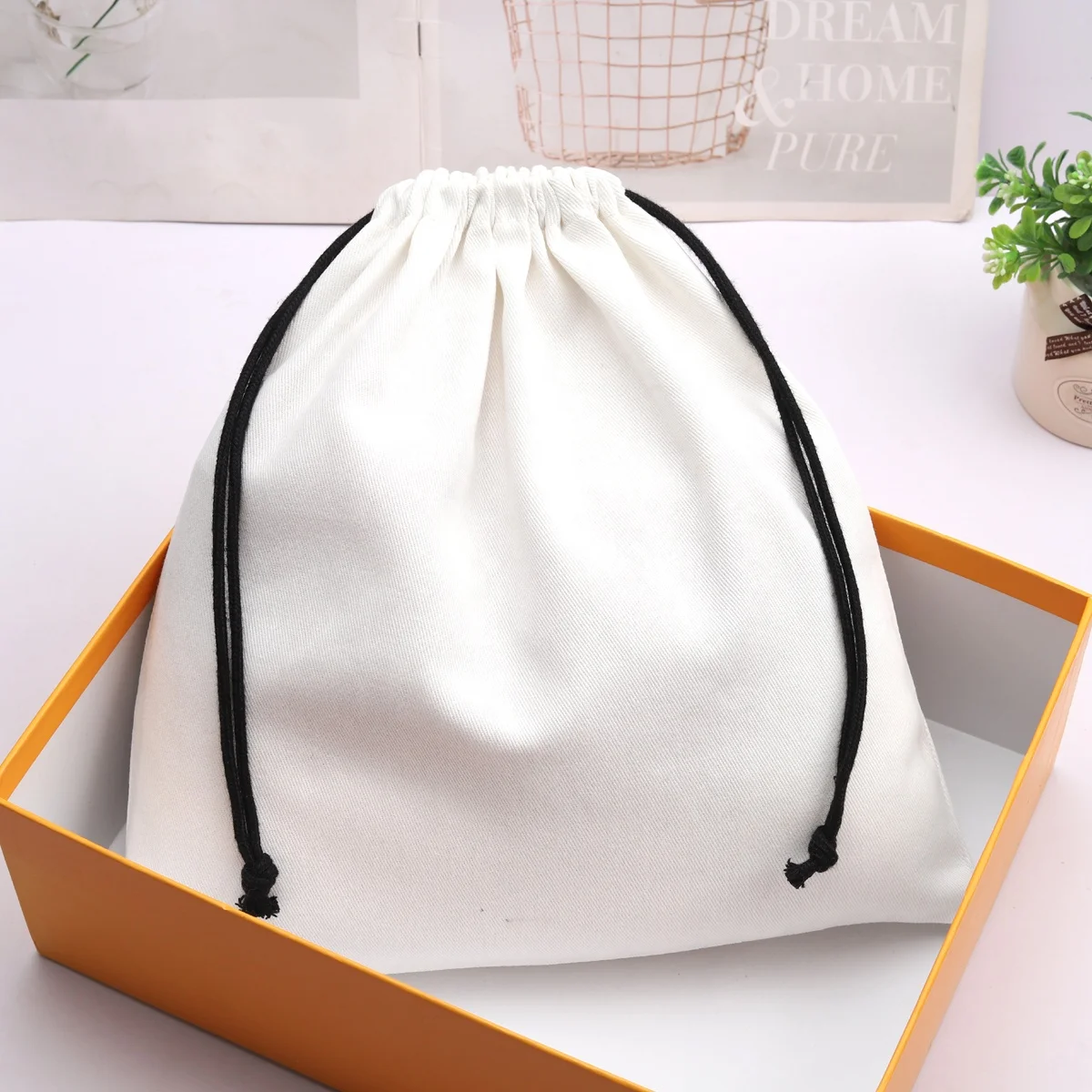 Reusable White Cotton Twill Dust Shoe Bag High Quality Eco -Friendly Muslin Cosmetic Jewelry Drawstring Bag