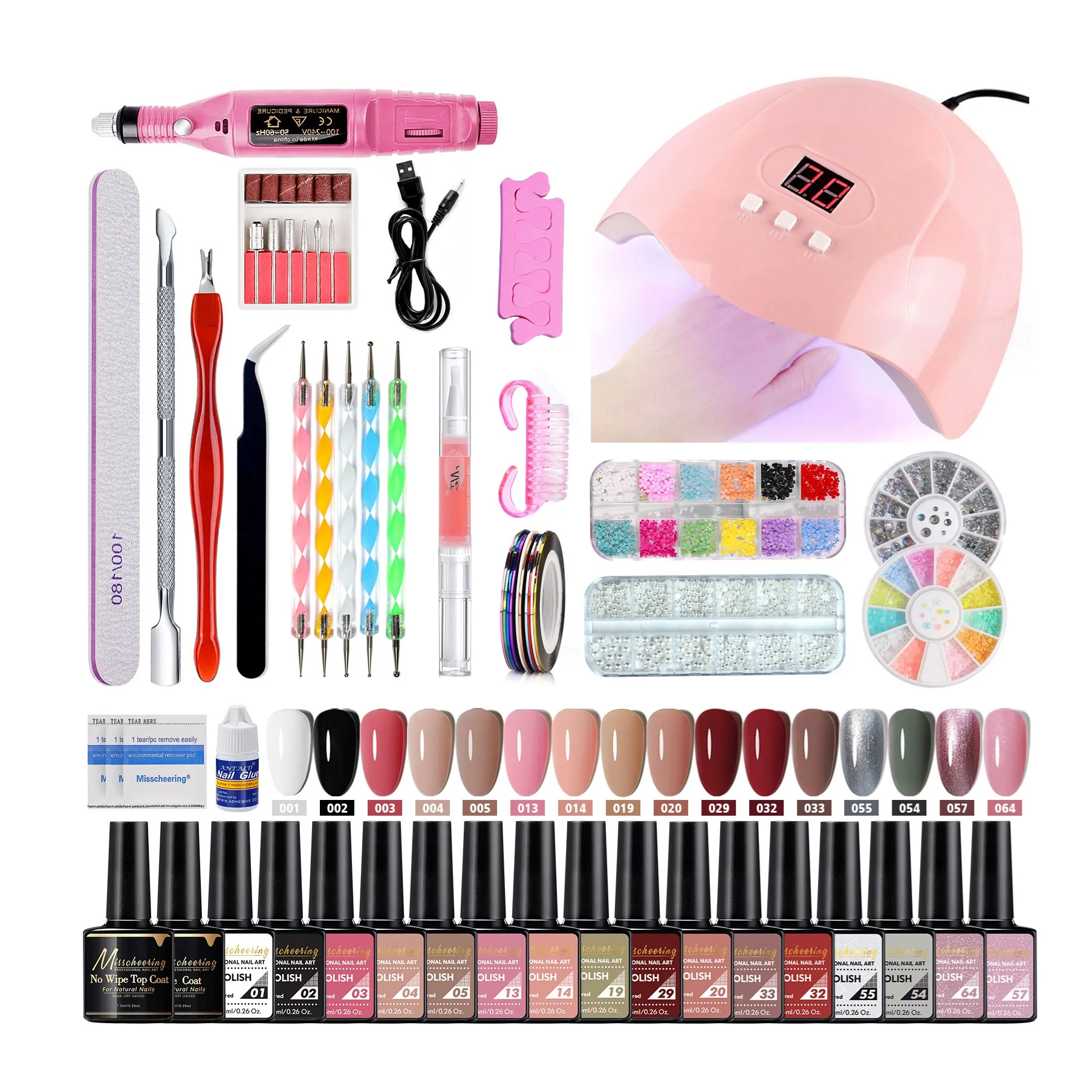 35pcs Wholesale UV LED Drill Kit with Acrylic Nail Tips Polishing Tools Colorful Led UV Gel Nail Polish for Nails Art Salon