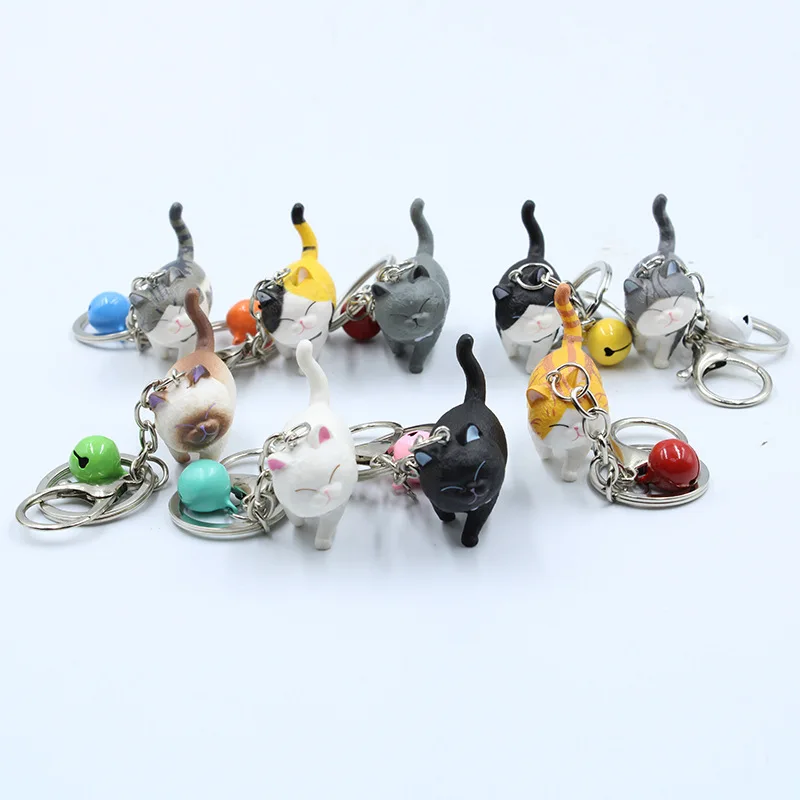 9 cartoon kitty doll keychain pendant  cute cat bell car key ring creative small gift