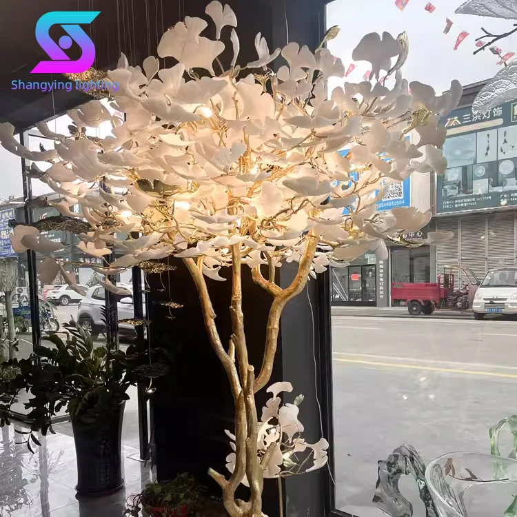 Custom Project Hotel Indoor Decoration Villa Ginkgo Ceramics LED Floor Lamp for Living Room