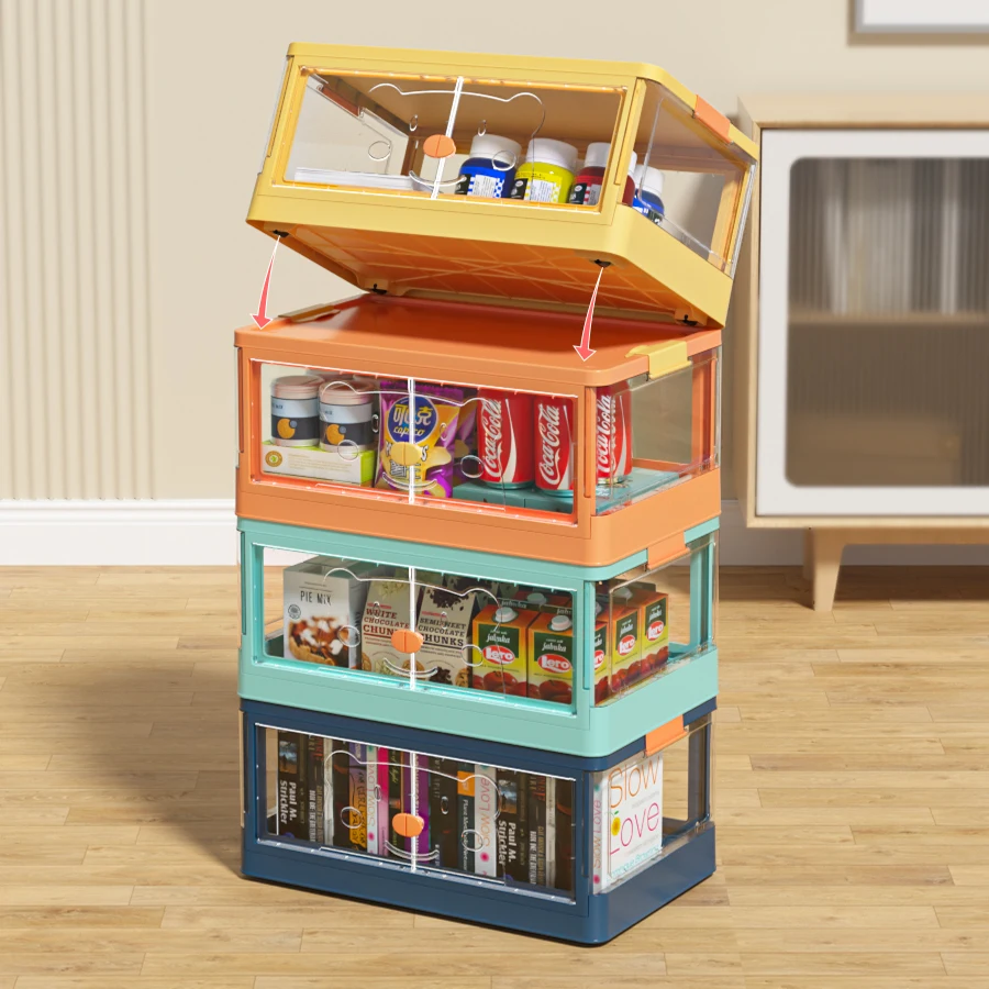 Office Tabletop Free Stacking Clear Sundries Kid Toys Storage Container Double Door Plastic Storage Box