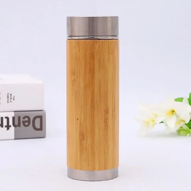Personalized 18oz Bamboo Tea Tumbler with Stainless Steel Tea Infuser and basket, Double wall vacuum insulated travel bamboo Mug
