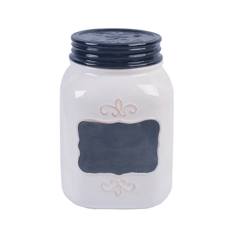 Vintage Embossed Custom Canister Set Ceramic Kitchen Canisters with Chalk Board