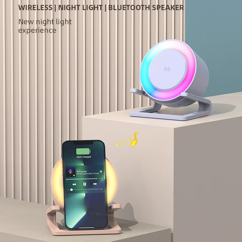 6064Q 2022 private mold 4 in 1smart table lamp 3 grade led 15W smartphone mobile phone wireless fast charger bt speaker