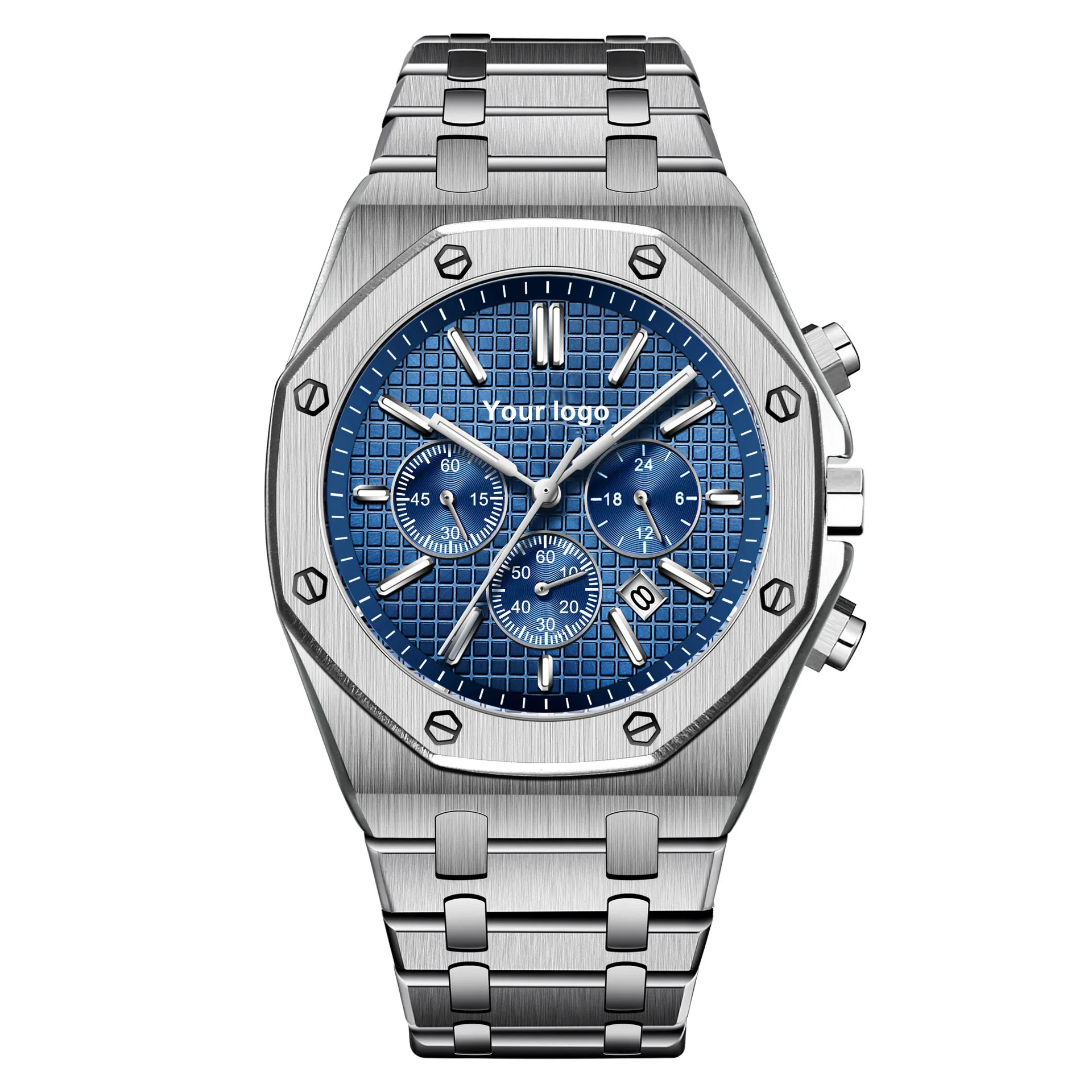 Custom Fashion Water Resistant Stainless Steel Mutli-function Quartz Movement Wrist Watches For Men