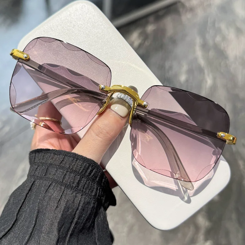 Shades Simple And Transparent Transparent Multi Color Lenses UV400 Women Oversized Square Rimless Cut Edge PC Gradient Shades