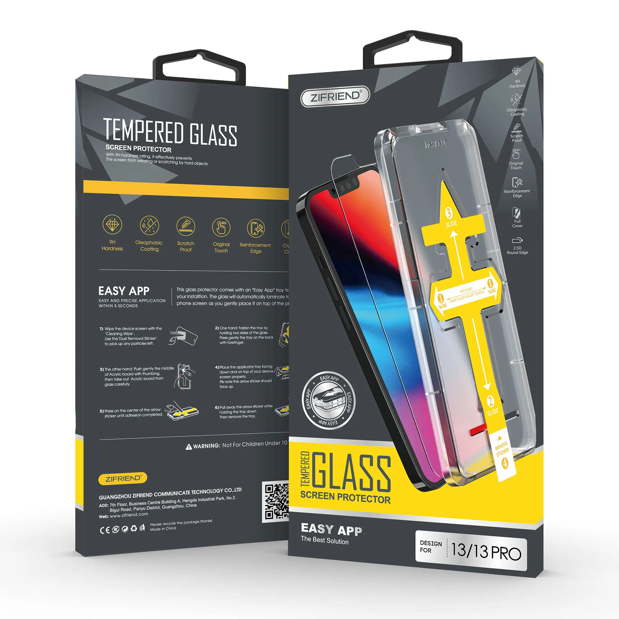 Прозрачная рамка для защиты экрана с защитой от отпечатков пальцев для iphone 13, протектор экрана в розничной упаковке, Гуанчжоу