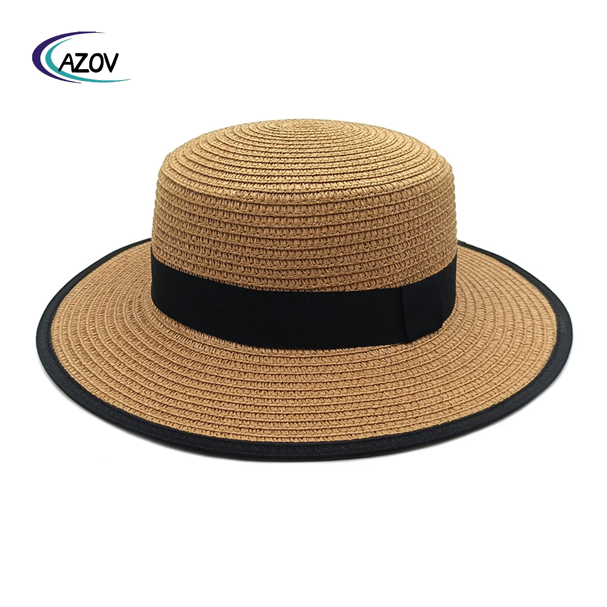 Summer Flat straw hat Billycock straw hat outdoor sunshade sun protection hat beach vacation traveling-cap