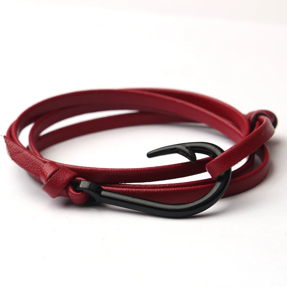 Hot sale fashion casual nautical wind ship anchor pirate leather rope fish hook braided bracelet