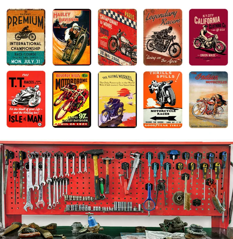 Vintage Racing Metal Poster Motor Garage Wall Decor Classic Motorcycle 20x30cm Tin Sign Motor Metal Sign Club Bar Pub Decor