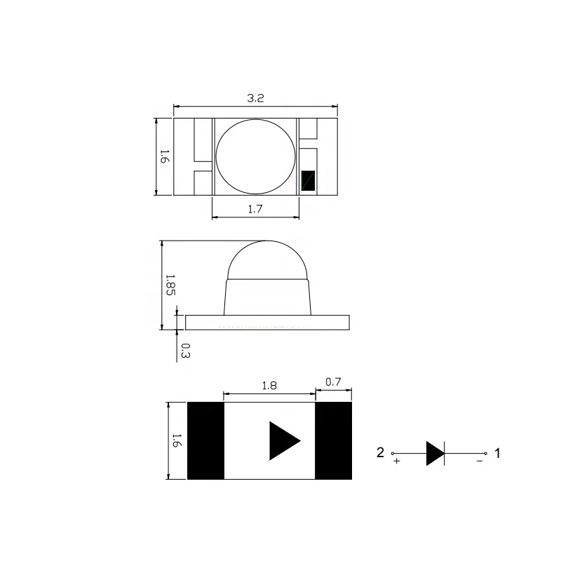 Smd 1206 led with dome lens small angle 3216 red lamp diode smd