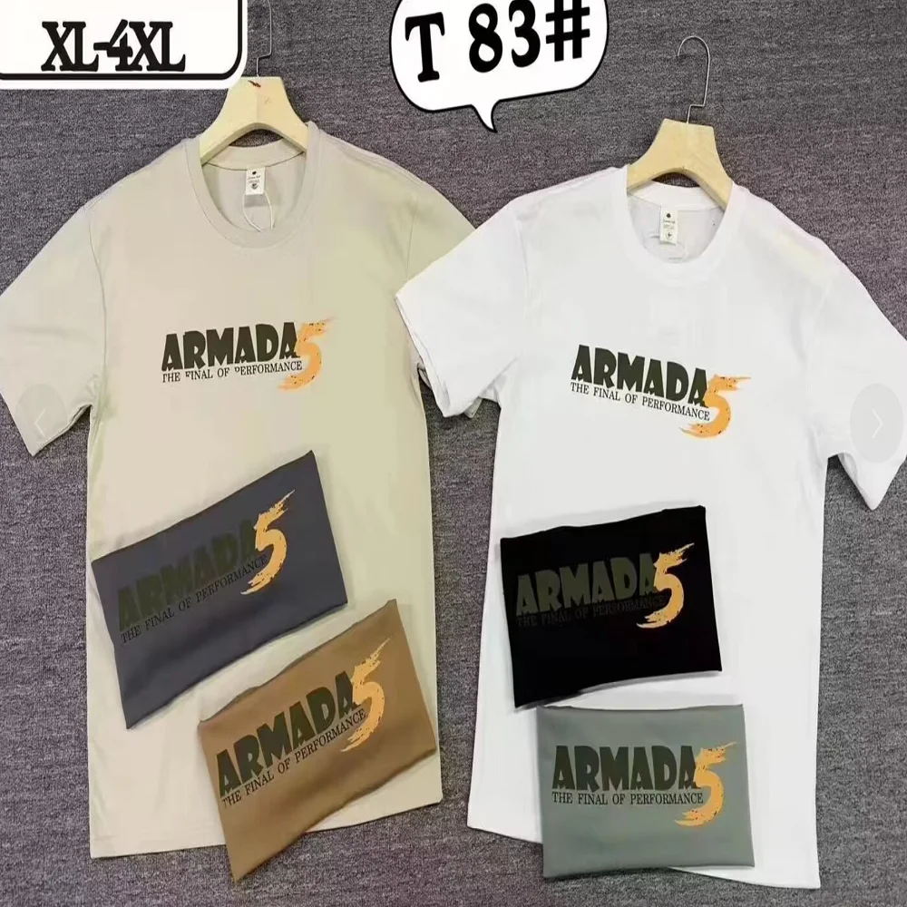 3 доллара модель WQK012 Рубашки размер XL-4XL известных брендов хорошее качество мягкий хлопок графические мужские футболки с разными принтами