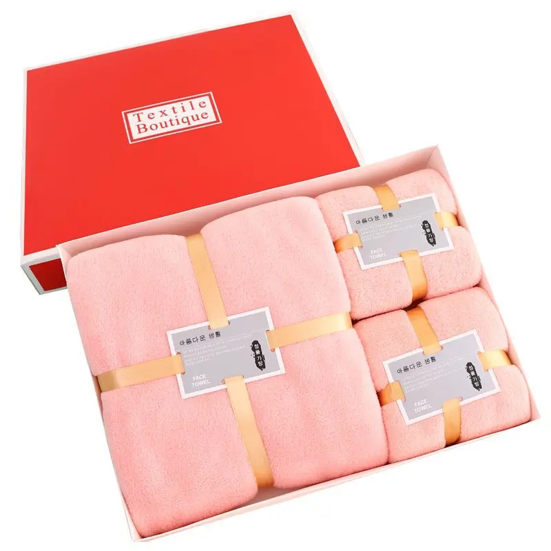 High-density Absorbent Quick Dry Microfiber Cleaning Coral Velvet Knitted Gift Box Bath Towel 2piece Gift Set