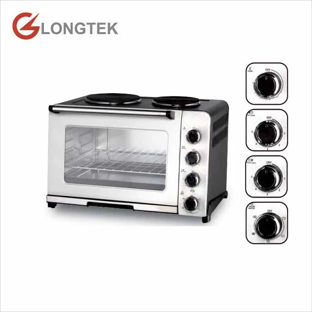 China household electric oven multi purpose electrical baking oven with Rotisserie, convection and two hot plates