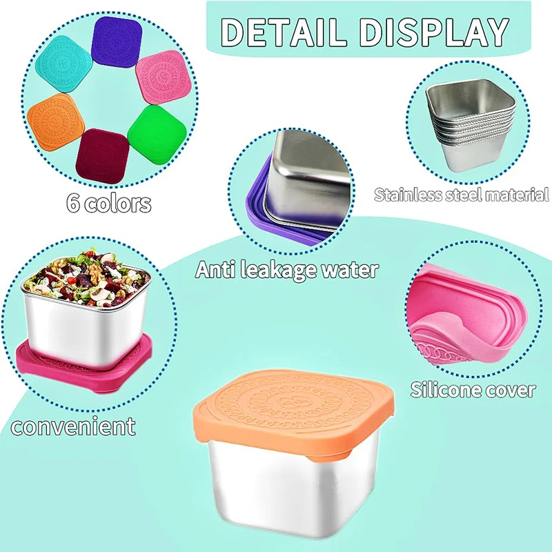 Оптовая продажа 6 унций детский контейнер для хранения пищевых продуктов из нержавеющей стали с силиконовой крышкой салата конфеты масло