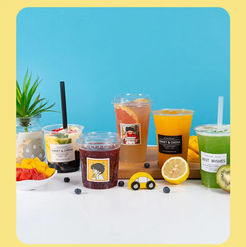 Disposable milk tea coffee transparent toot cup 98 caliber wholesale cold drink cup with lid plastic cup in summer