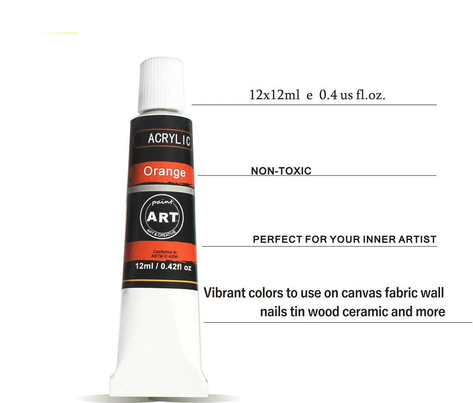 Acrylic Paint Set 12 Colors Aluminum Tubes Non-toxic Craftsmanship Rich Colors Suitable for Canvas Wood Value Painting Supplies