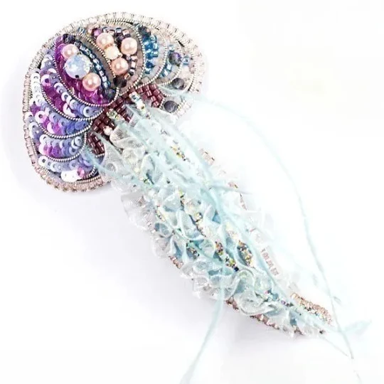 Jellyfish Bead Embroidery Kit DIY Craft kit with Feather Tentacles Stunning Jellyfish Brooches Complete Bead Brooch Kit