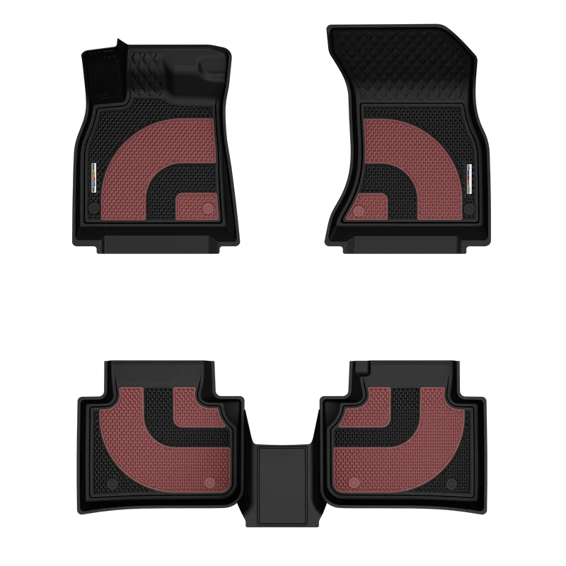 Customized Alloy LOGO LICHI Leather Car Mat Injection Molded Dual Color TPE 4pcs Car Foot Pad For Audi A4