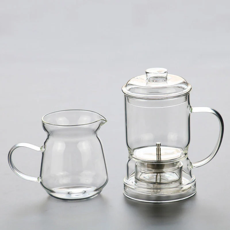 400ml Customized Clear Tea Infuser Magic Glass Tea Maker Leaf Tea Pot Bottom Dispensing Glass Teapot with Strainer