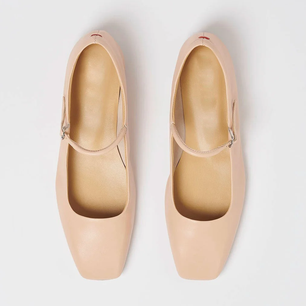 Customized Design New Elegant Square-toe Mary Janes Style High end Quality Luxury Leather Upper  Flat Ballets Pumps