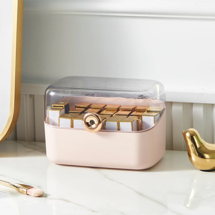 Hot Selling Dustproof Lid Lipgloss Holder Case Makeup Storage Container 24 Spaces Plastic Lipstick Organizer
