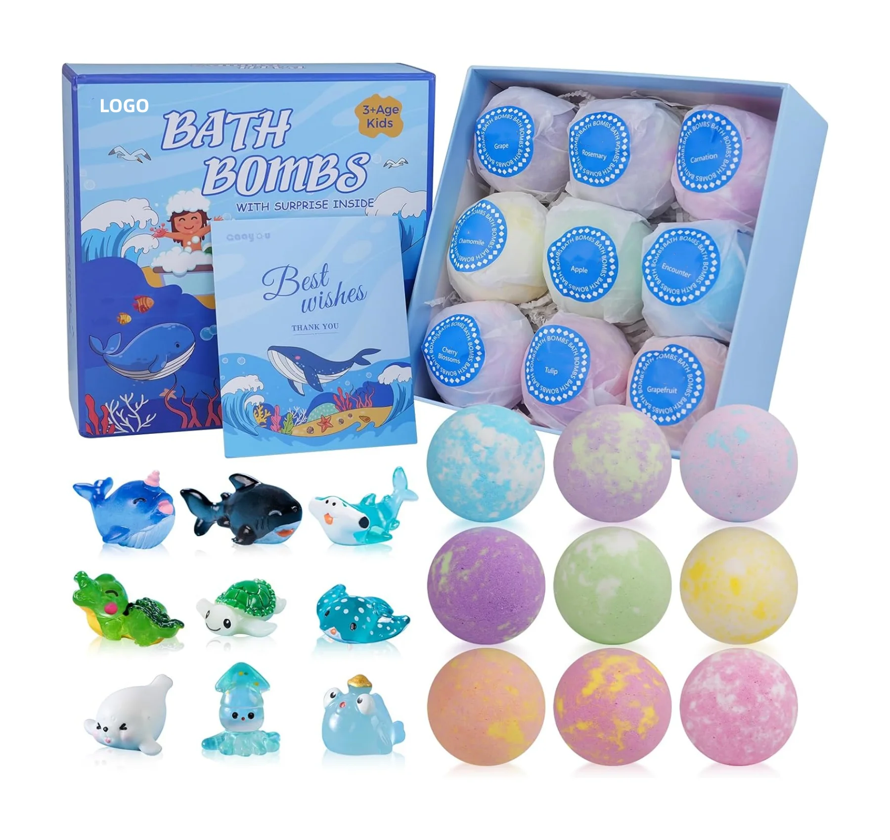 Customized Natural Organic Surprise Inside Ocean Sea Animal Toys Boys Girls 9 Pack Bubble Bath Bombs Gift Set Toddlers