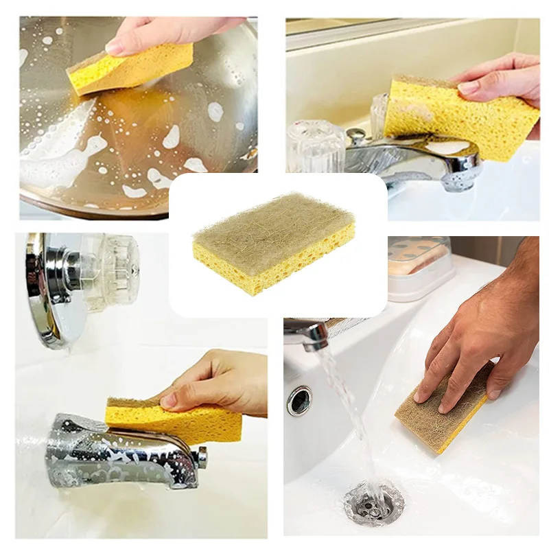 Biodegradable Natural Kitchen Sponge  Compostable Cellulose and Coconut Walnut Scrubber Sponge Eco Friendly Sponges for Dishes