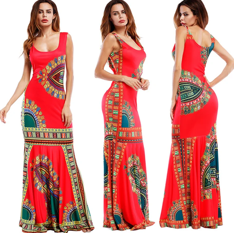 
Women African Dashiki Dresses Maxi African Bazin Print Robe Longue Dresses Traditional For Ladies Big Size African Clothing 