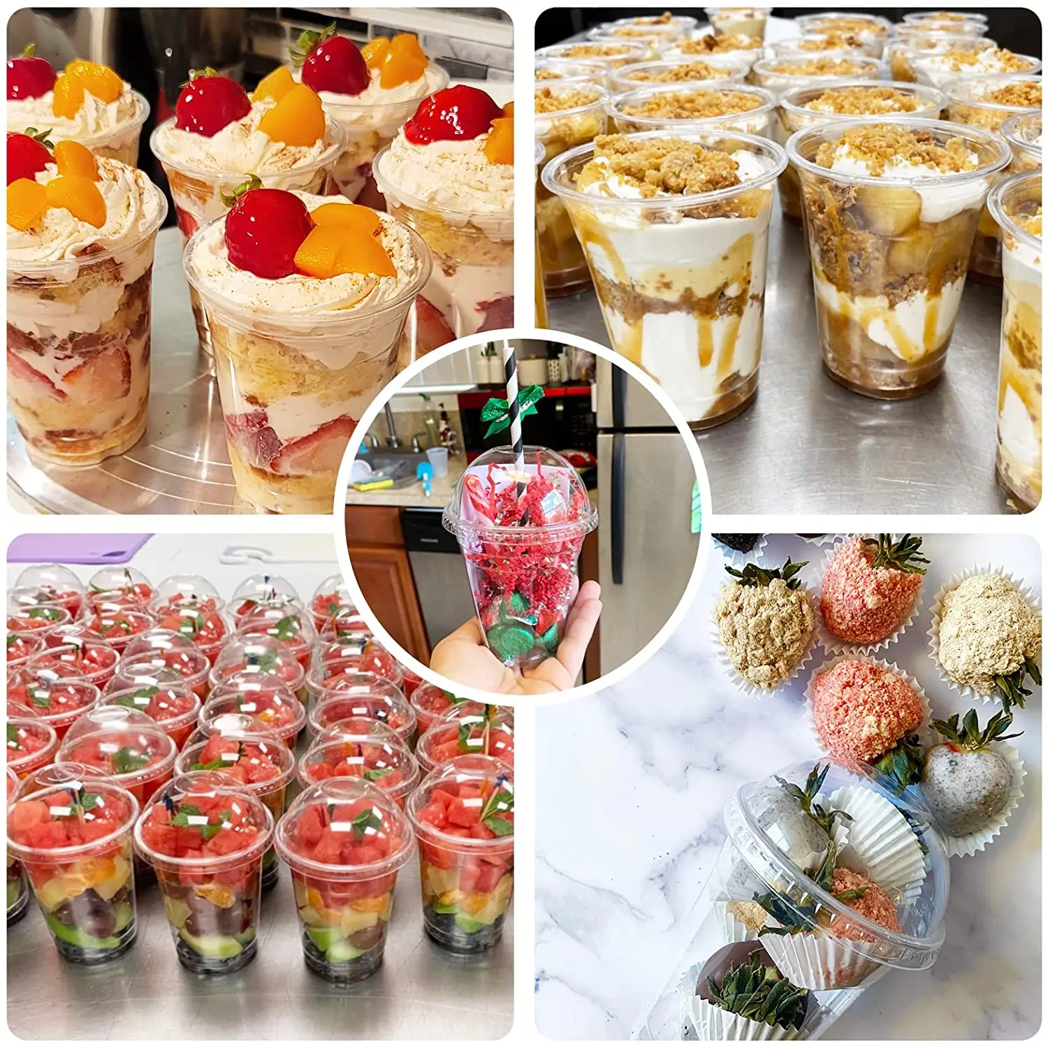 16 Oz. Plastic Clear Cups With Flat Lids Is Great For Cold Drinks Iced Coffee